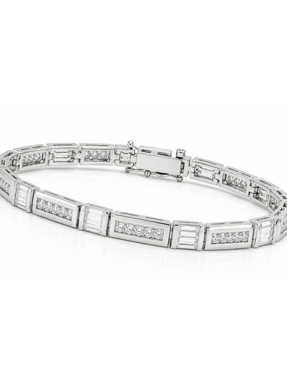 Created 6.95 Cts White Sapphire Tennis Bracelet Solid .925 Silver